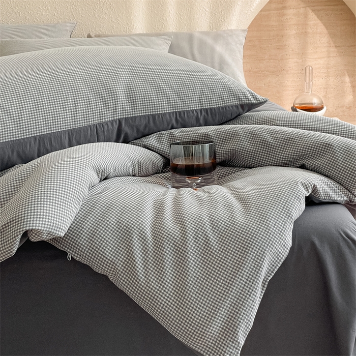 91家纺网 家纺一手货源 找家纺 曲之慕 2025新款简约纯色全棉纯棉色织水洗棉四件套 维希格调-灰