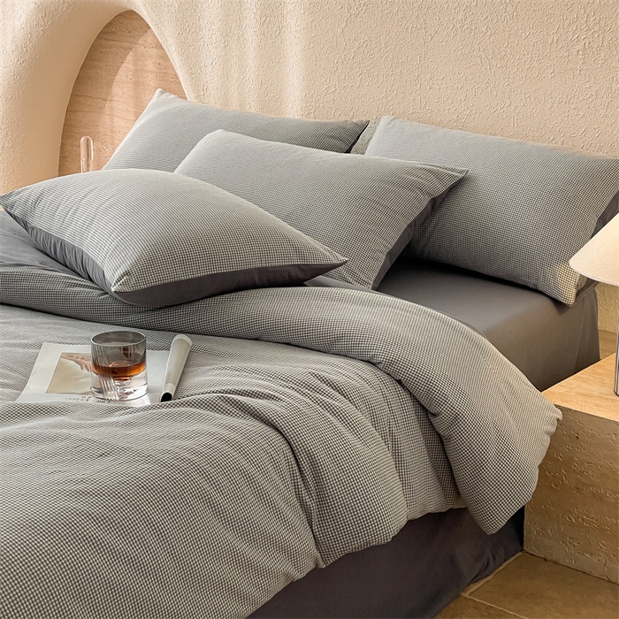 91家纺网 家纺一手货源 找家纺 曲之慕 2025新款简约纯色全棉纯棉色织水洗棉四件套 维希格调-灰