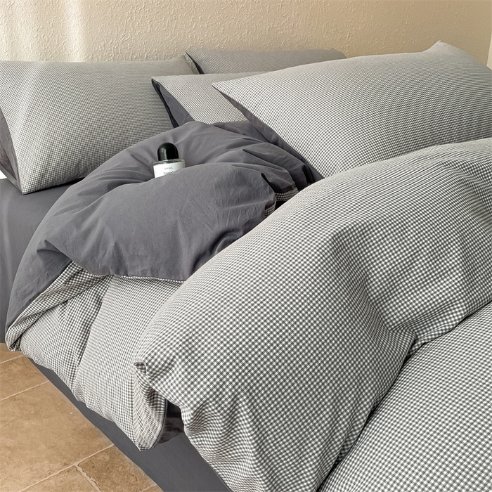 91家纺网 家纺一手货源 找家纺 曲之慕 2025新款简约纯色全棉纯棉色织水洗棉四件套 维希格调-灰