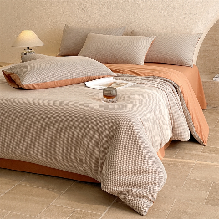 91家纺网 家纺一手货源 找家纺 曲之慕 2025新款简约纯色全棉纯棉色织水洗棉四件套 维希格调-咖