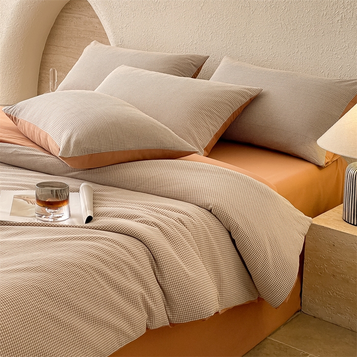 91家纺网 家纺一手货源 找家纺 曲之慕 2025新款简约纯色全棉纯棉色织水洗棉四件套 维希格调-咖