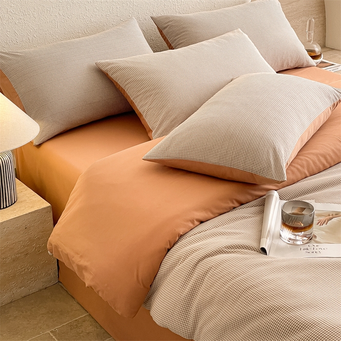 91家纺网 家纺一手货源 找家纺 曲之慕 2025新款简约纯色全棉纯棉色织水洗棉四件套 维希格调-咖