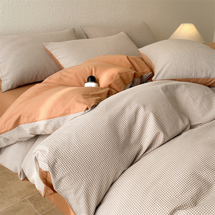 91家纺网 家纺一手货源 找家纺 曲之慕 2025新款简约纯色全棉纯棉色织水洗棉四件套 维希格调-咖