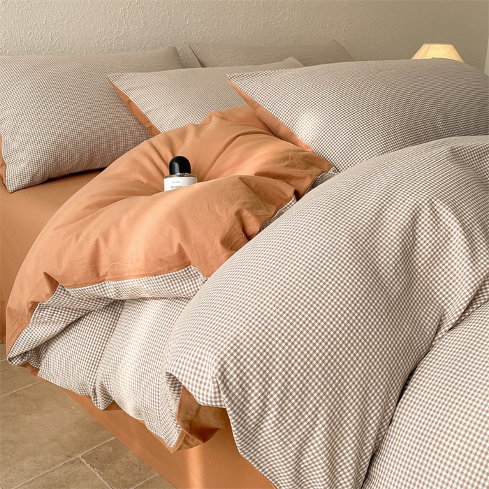 91家纺网 家纺一手货源 找家纺 曲之慕 2025新款简约纯色全棉纯棉色织水洗棉四件套 维希格调-咖