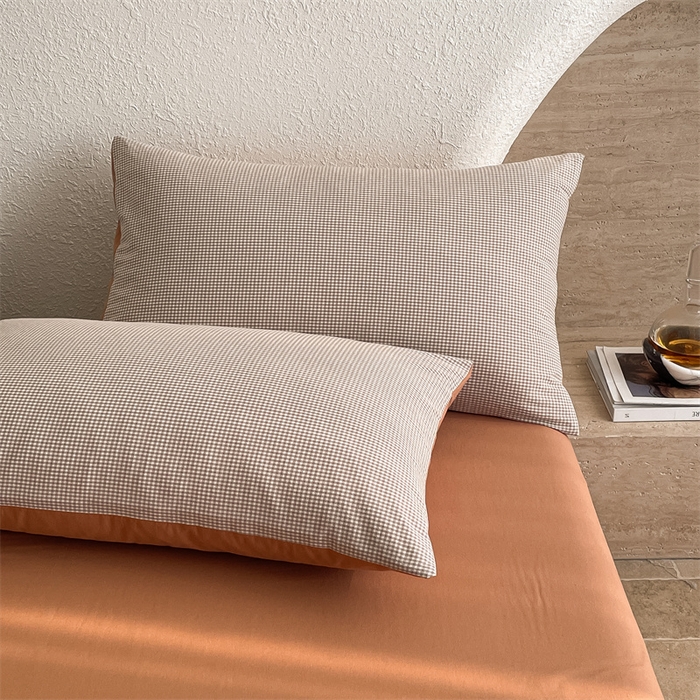 91家纺网 家纺一手货源 找家纺 曲之慕 2025新款简约纯色全棉纯棉色织水洗棉四件套 维希格调-咖