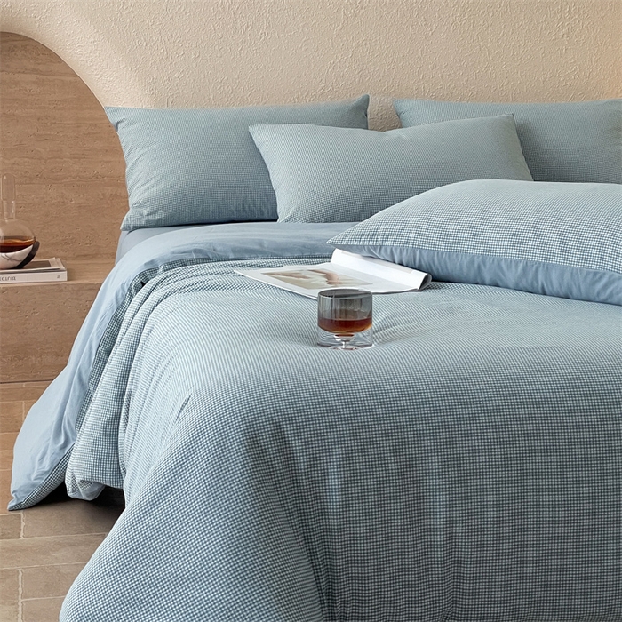 91家纺网 家纺一手货源 找家纺 曲之慕 2025新款简约纯色全棉纯棉色织水洗棉四件套 维希格调-蓝