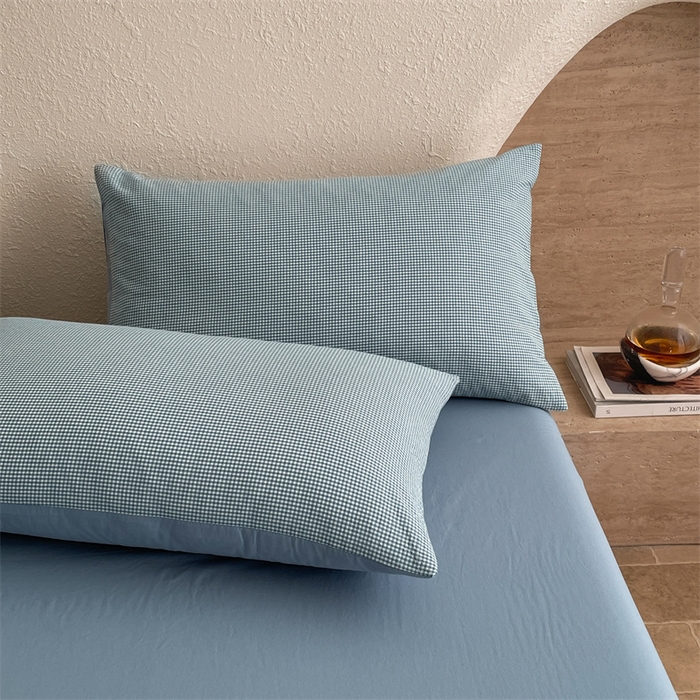 91家纺网 家纺一手货源 找家纺 曲之慕 2025新款简约纯色全棉纯棉色织水洗棉四件套 维希格调-蓝