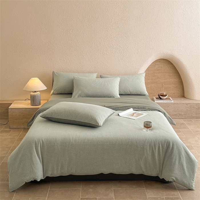 曲之慕 2025新款简约纯色全棉纯棉色织水洗棉四件套 维希格调-绿