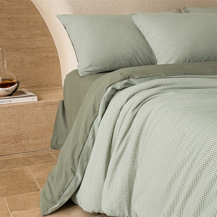 91家纺网 家纺一手货源 找家纺 曲之慕 2025新款简约纯色全棉纯棉色织水洗棉四件套 维希格调-绿