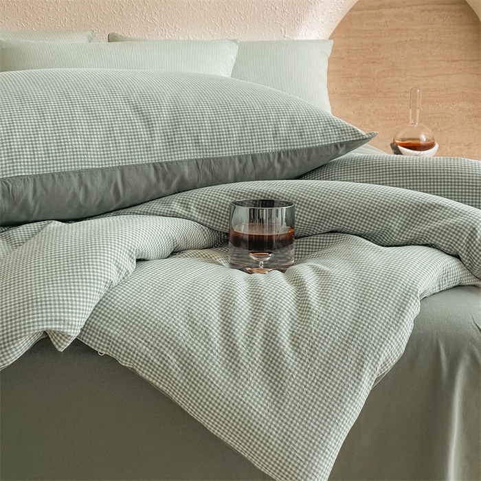 91家纺网 家纺一手货源 找家纺 曲之慕 2025新款简约纯色全棉纯棉色织水洗棉四件套 维希格调-绿