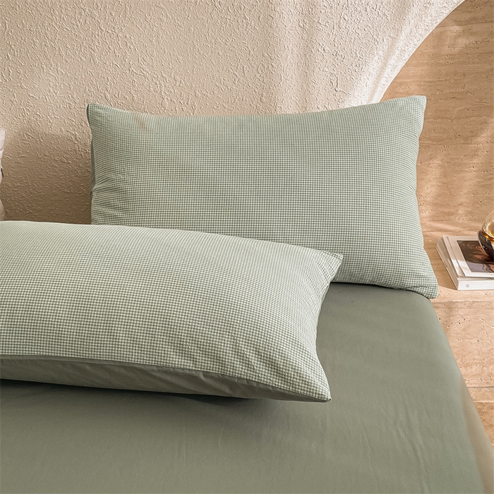 91家纺网 家纺一手货源 找家纺 曲之慕 2025新款简约纯色全棉纯棉色织水洗棉四件套 维希格调-绿