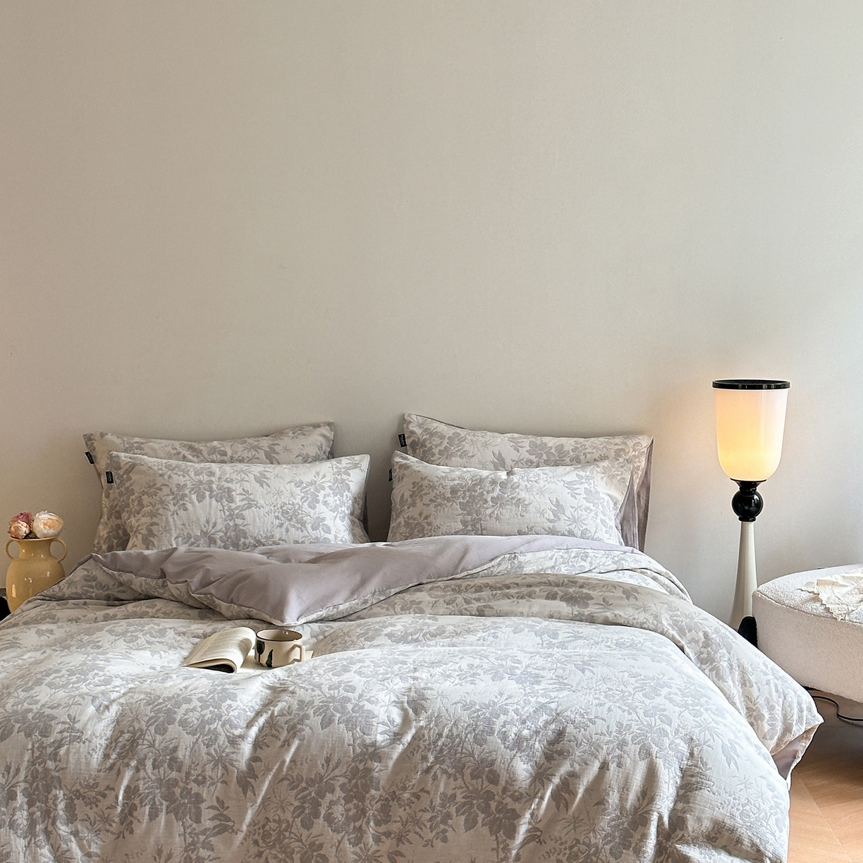 91家纺网 家纺一手货源 找家纺 宜代光年 2025新款60S水洗棉提花单品被套 繁花-灰