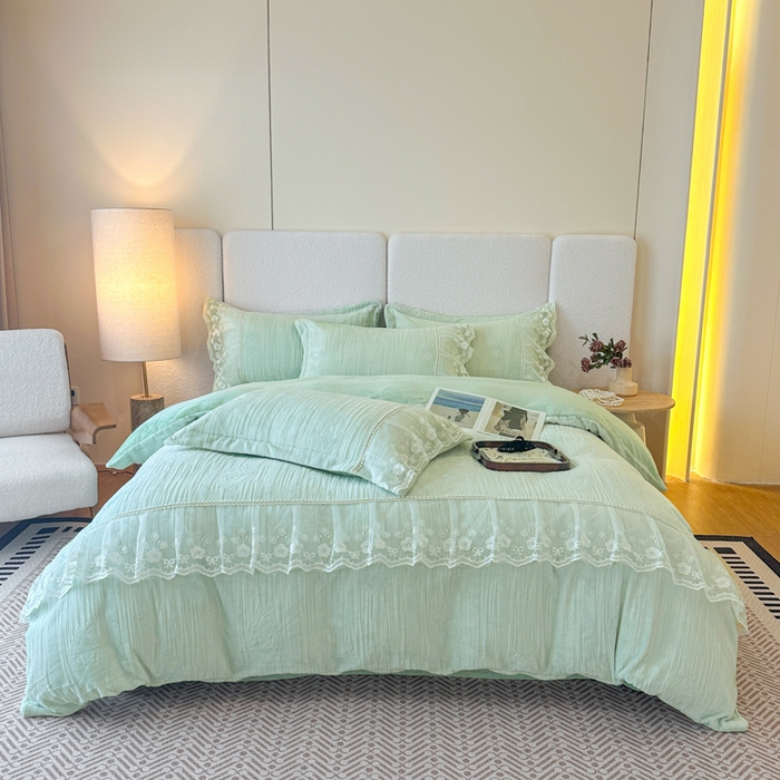 91家纺网 家纺一手货源 找家纺 （总）诺梵家纺 2025新款韩版蕾丝雕花款四件套-米兰达