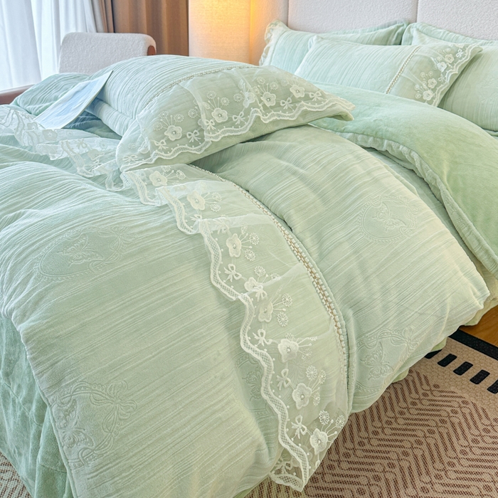 91家纺网 家纺一手货源 找家纺 （总）诺梵家纺 2025新款韩版蕾丝雕花款四件套-米兰达