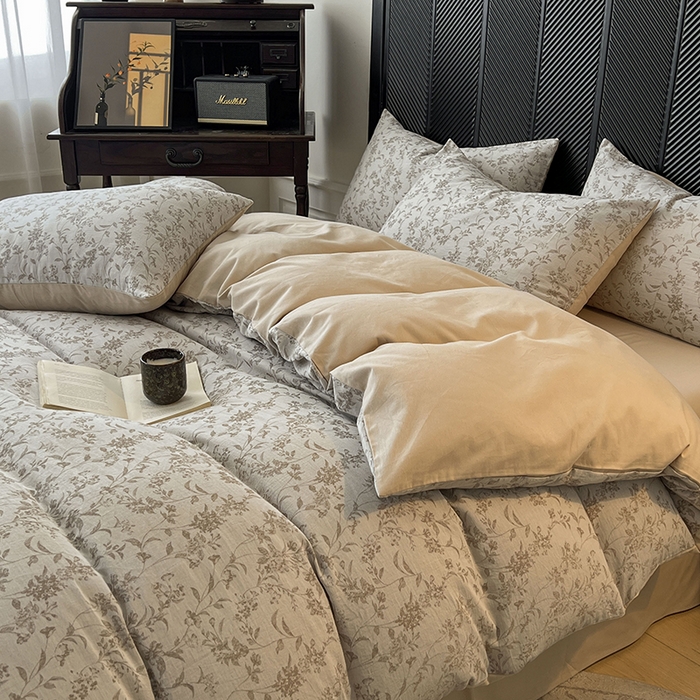 91家纺网 家纺一手货源 找家纺 （总）莱茵家居 2025秋冬新款复古A类简约60S色织大提花磨毛四件套