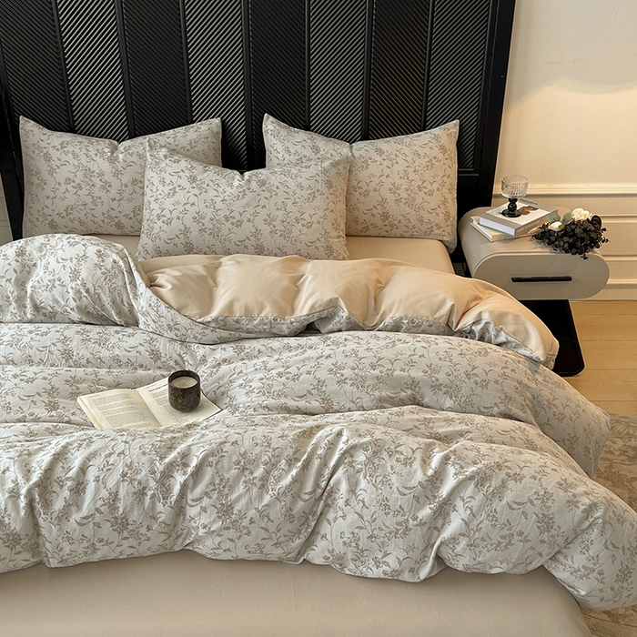 91家纺网 家纺一手货源 找家纺 （总）莱茵家居 2025秋冬新款复古A类简约60S色织大提花磨毛四件套