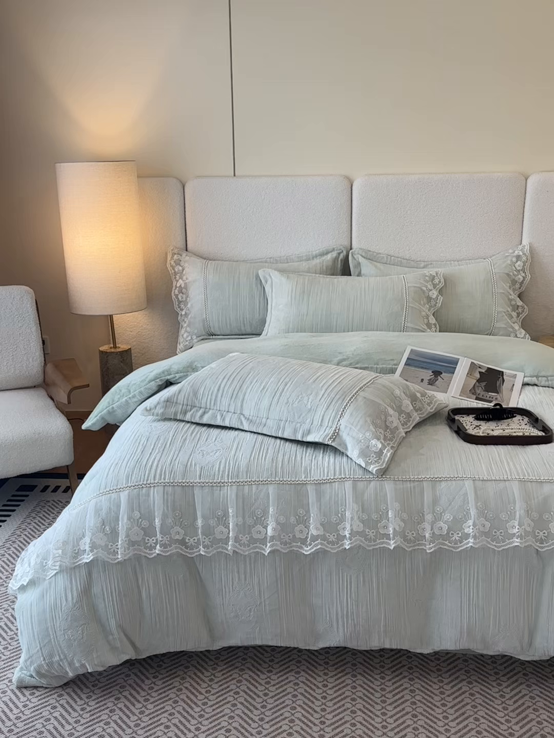 91家纺网 家纺一手货源 找家纺 （总）诺梵家纺 2025新款韩版蕾丝雕花款四件套-米兰达