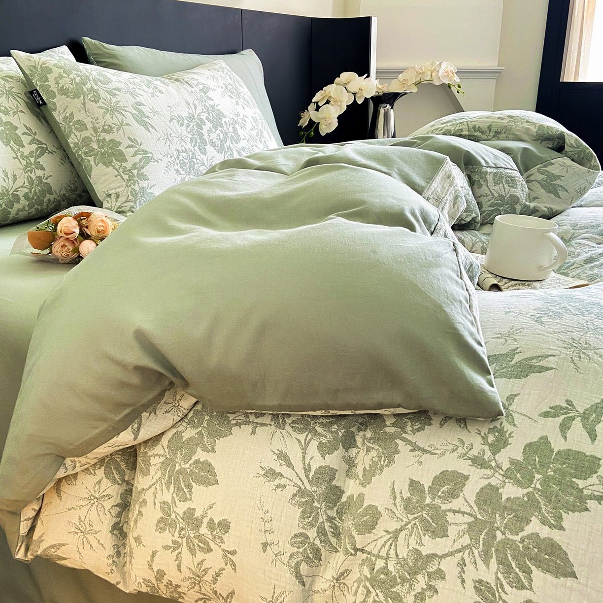 91家纺网 家纺一手货源 找家纺 宜代光年 2025新款60S水洗棉提花单品被套 繁花-绿