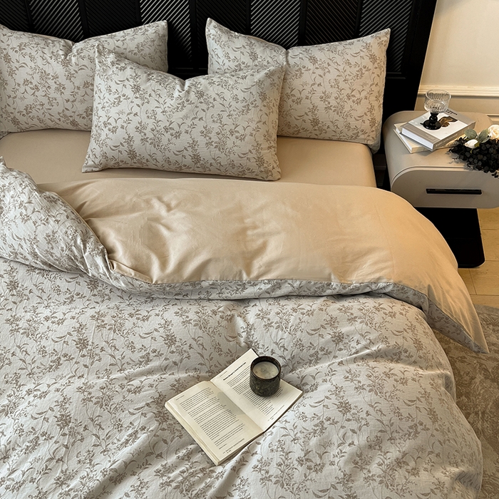 91家纺网 家纺一手货源 找家纺 莱茵家居 2025秋冬新款复古A类简约60S色织大提花磨毛四件套 花络