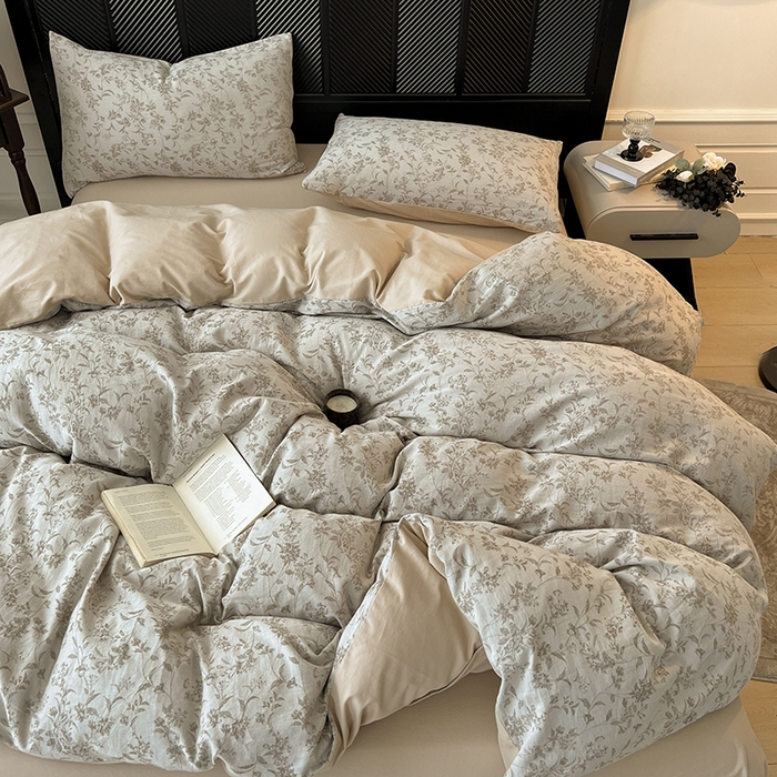 91家纺网 家纺一手货源 找家纺 莱茵家居 2025秋冬新款复古A类简约60S色织大提花磨毛四件套 花络