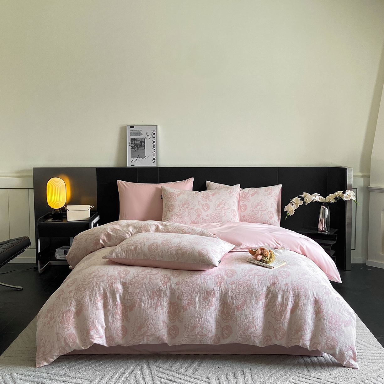 91家纺网 家纺一手货源 找家纺 宜代光年 2025新款60S水洗棉提花单品被套 牡丹-粉