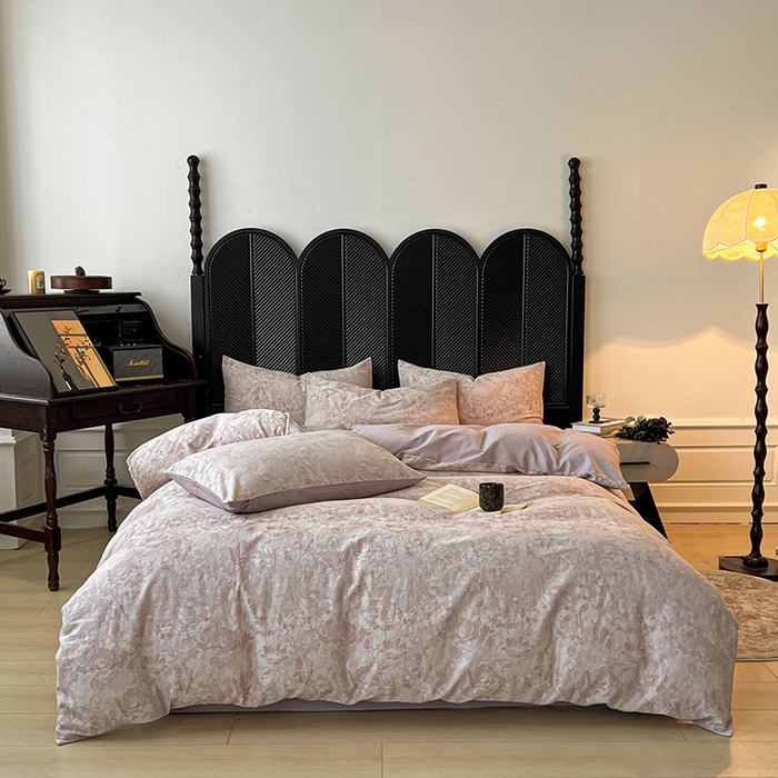 莱茵家居 2025秋冬新款复古A类简约60S色织大提花磨毛四件套 花汀-旧缬紫