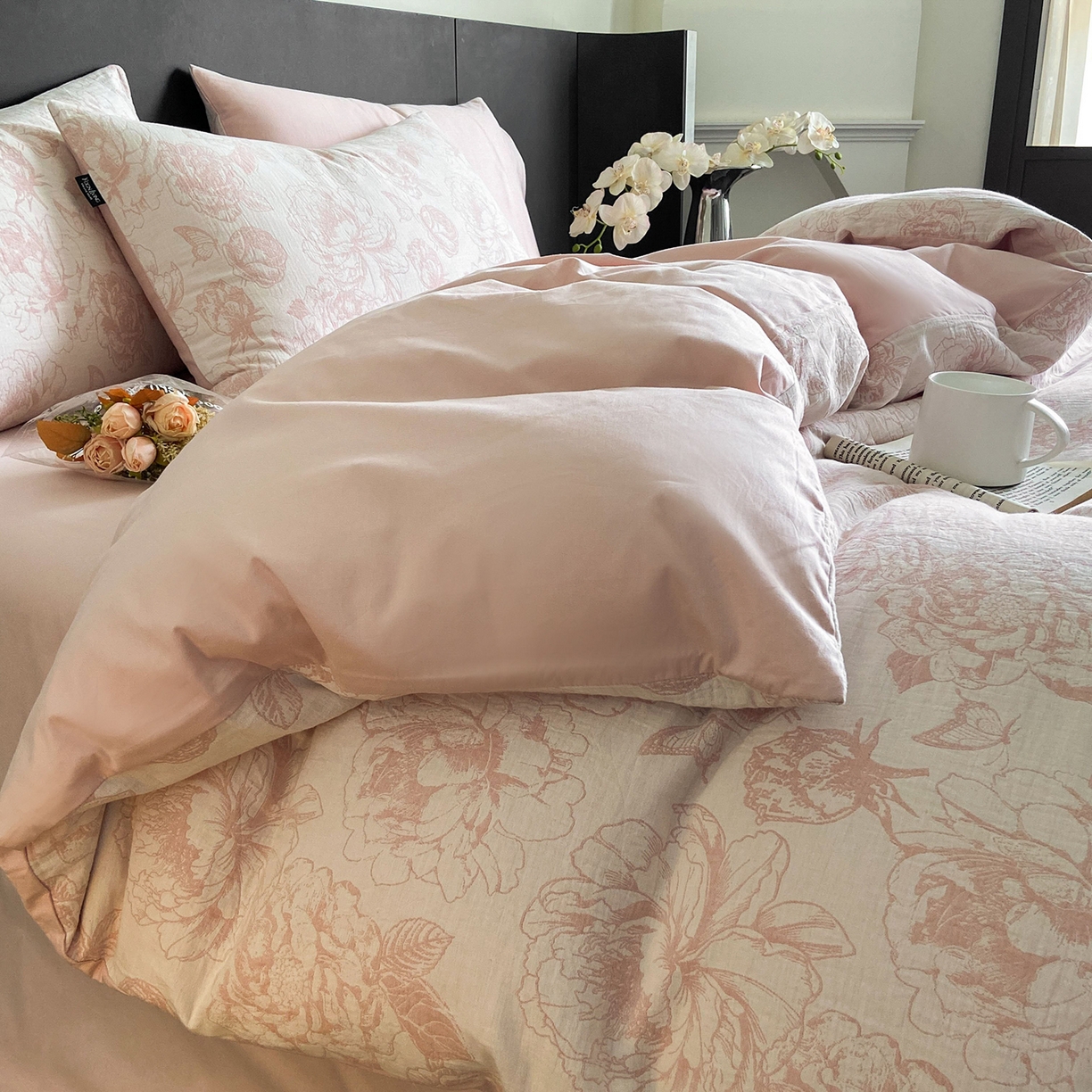 91家纺网 家纺一手货源 找家纺 宜代光年 2025新款60S水洗棉提花单品被套 牡丹-粉