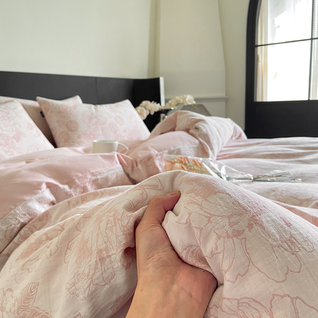 91家纺网 家纺一手货源 找家纺 宜代光年 2025新款60S水洗棉提花单品被套 牡丹-粉