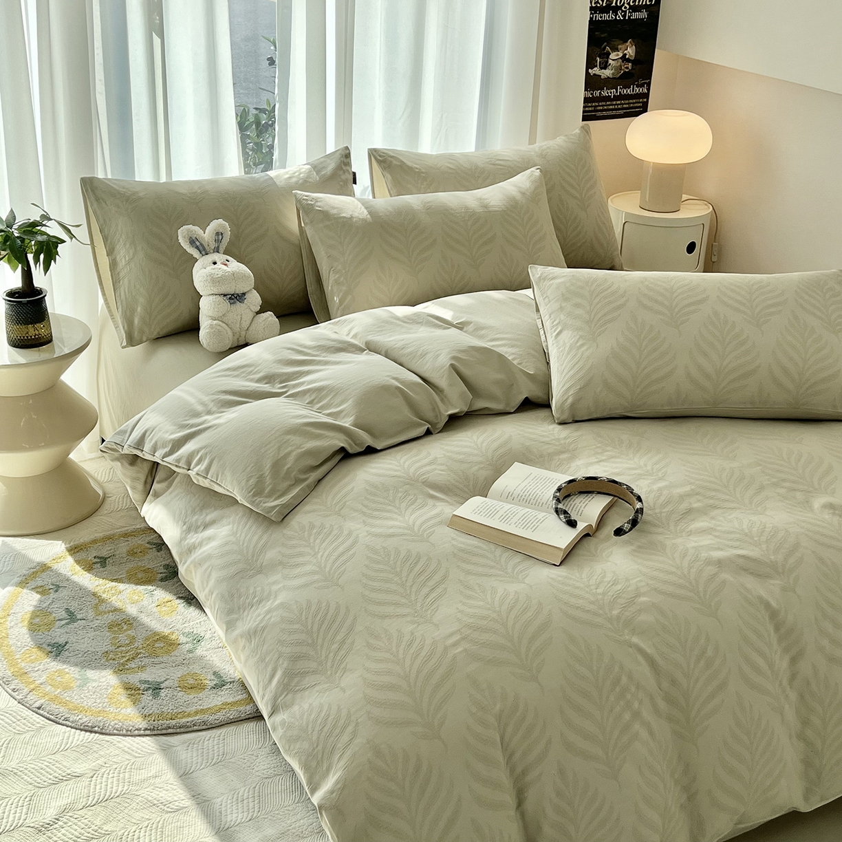 91家纺网 家纺一手货源 找家纺 宜代光年 2025新款60S水洗棉提花单品被套 叶之舞