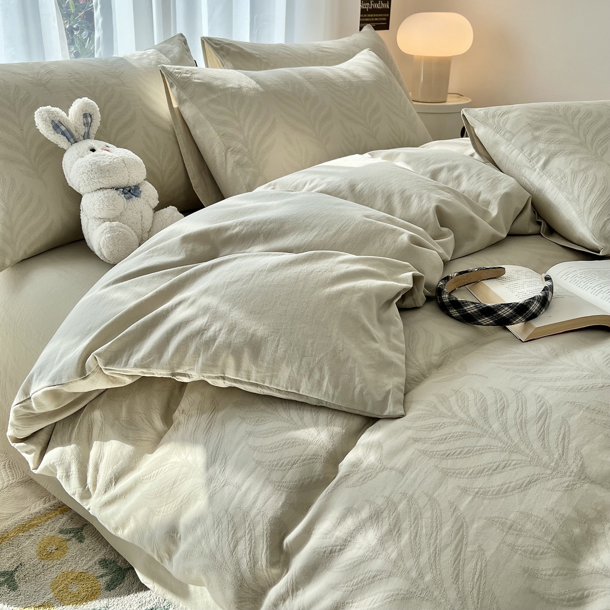 91家纺网 家纺一手货源 找家纺 宜代光年 2025新款60S水洗棉提花单品被套 叶之舞