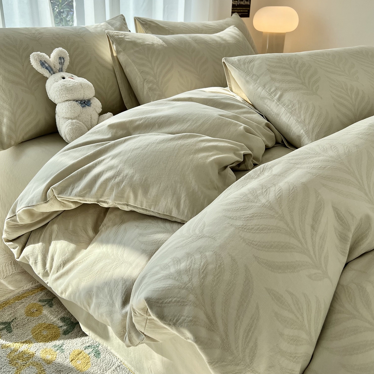 91家纺网 家纺一手货源 找家纺 宜代光年 2025新款60S水洗棉提花单品被套 叶之舞