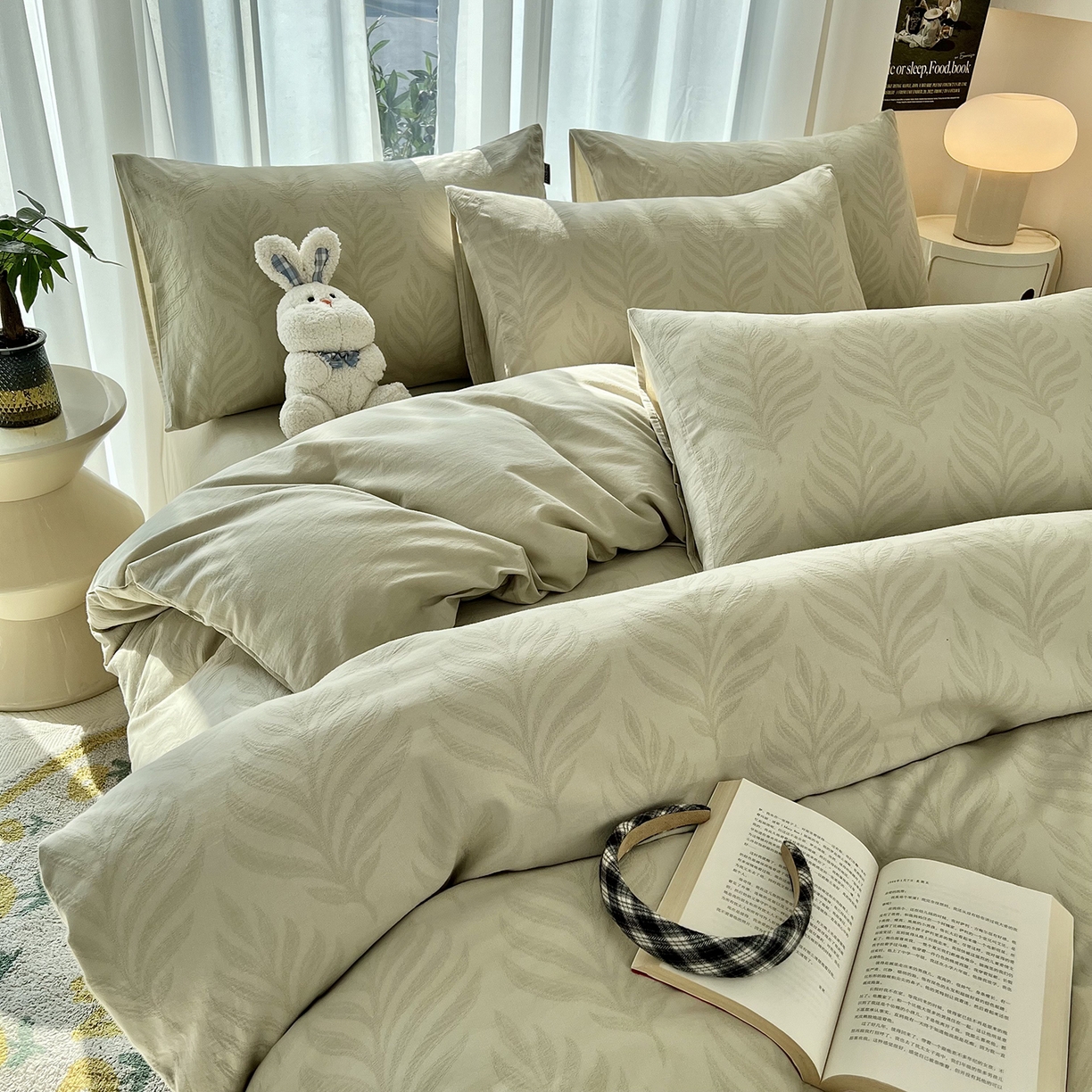 91家纺网 家纺一手货源 找家纺 宜代光年 2025新款60S水洗棉提花单品被套 叶之舞