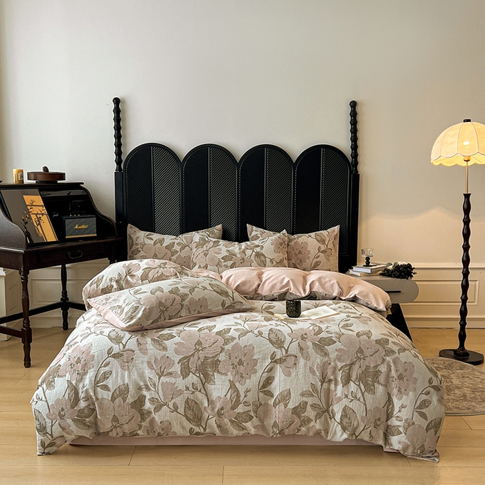 莱茵家居 2025秋冬新款复古A类简约60S色织大提花磨毛四件套 萦花-栗壳棕