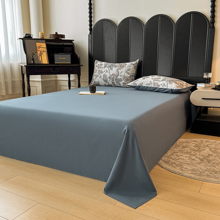 91家纺网 家纺一手货源 找家纺 莱茵家居 2025秋冬新款复古A类简约60S色织大提花磨毛四件套 萦花-青靛蓝