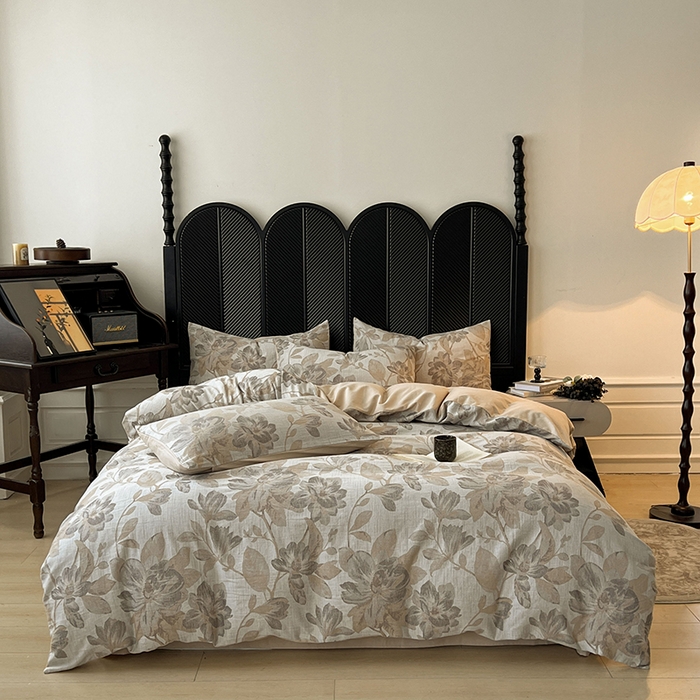 莱茵家居 2025秋冬新款复古A类简约60S色织大提花磨毛四件套 萦花-亚麻卡