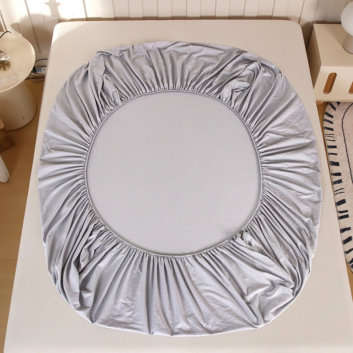 91家纺网 家纺一手货源 找家纺 一诺家居 2025新款A类云感双层纱纯色床笠针织棉母婴级裸睡床笠三件套 量大可优惠 暮云灰