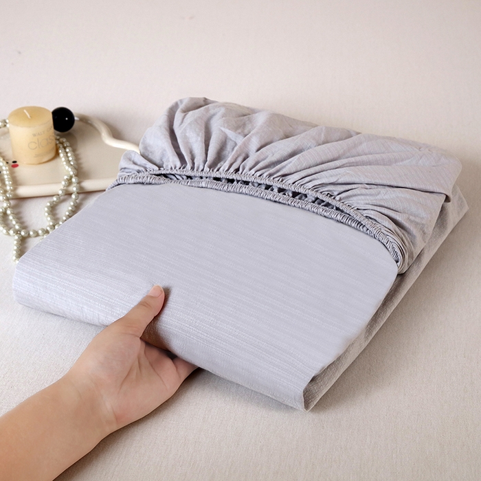 91家纺网 家纺一手货源 找家纺 一诺家居 2025新款A类云感双层纱纯色床笠针织棉母婴级裸睡床笠三件套 量大可优惠 暮云灰