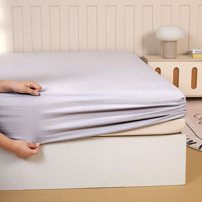 91家纺网 家纺一手货源 找家纺 一诺家居 2025新款A类云感双层纱纯色床笠针织棉母婴级裸睡床笠三件套 量大可优惠 暮云灰