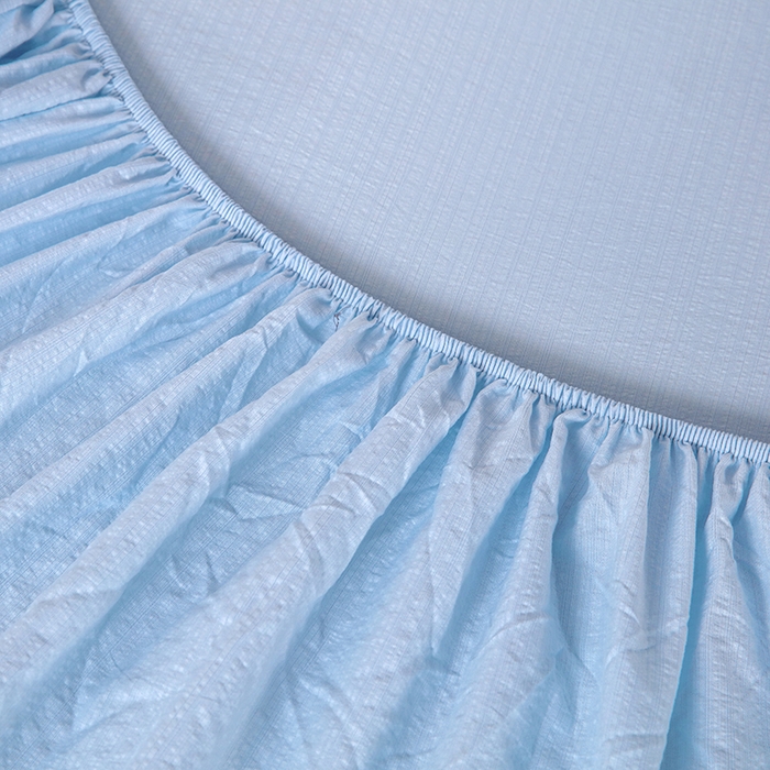 91家纺网 家纺一手货源 找家纺 一诺家居 2025新款A类云感双层纱纯色床笠针织棉母婴级裸睡床笠三件套 量大可优惠 天空蓝