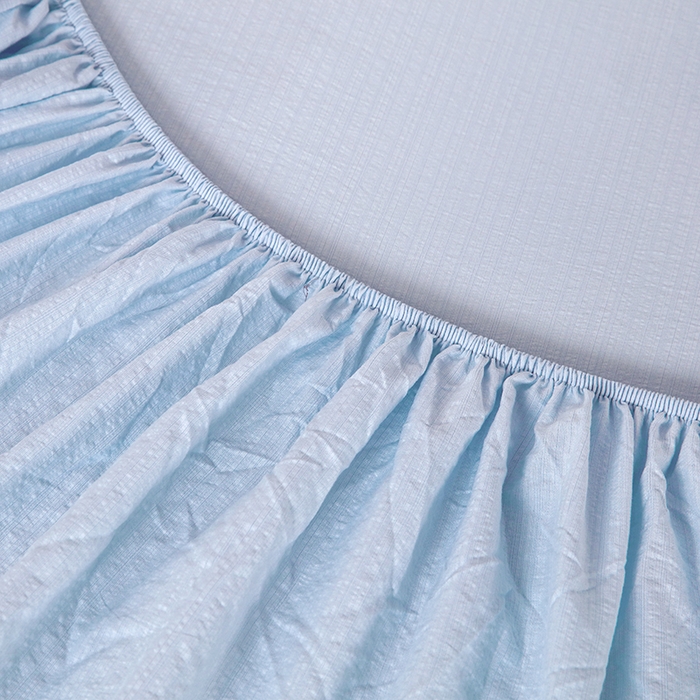 91家纺网 家纺一手货源 找家纺 一诺家居 2025新款A类云感双层纱纯色床笠针织棉母婴级裸睡床笠三件套 量大可优惠 月光蓝