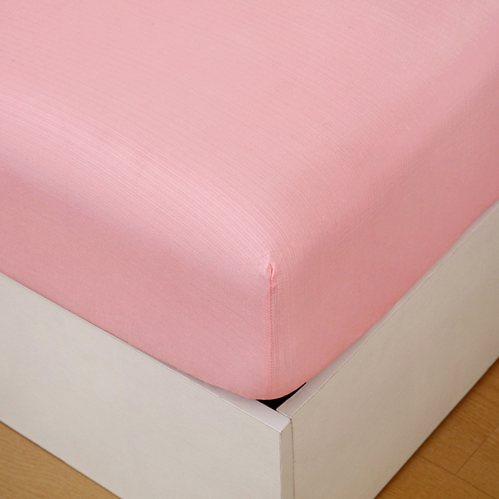 91家纺网 家纺一手货源 找家纺 一诺家居 2025新款A类云感双层纱纯色床笠针织棉母婴级裸睡床笠三件套 量大可优惠 优雅粉