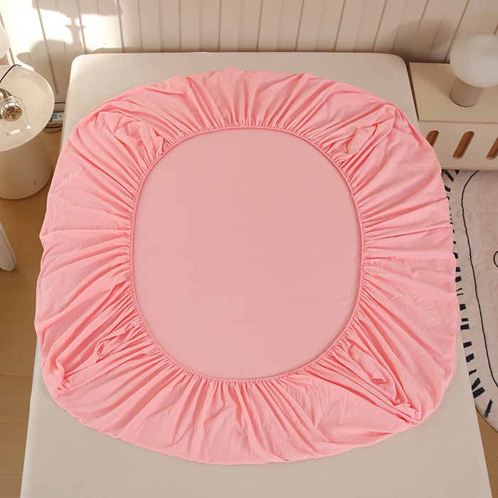 91家纺网 家纺一手货源 找家纺 一诺家居 2025新款A类云感双层纱纯色床笠针织棉母婴级裸睡床笠三件套 量大可优惠 优雅粉