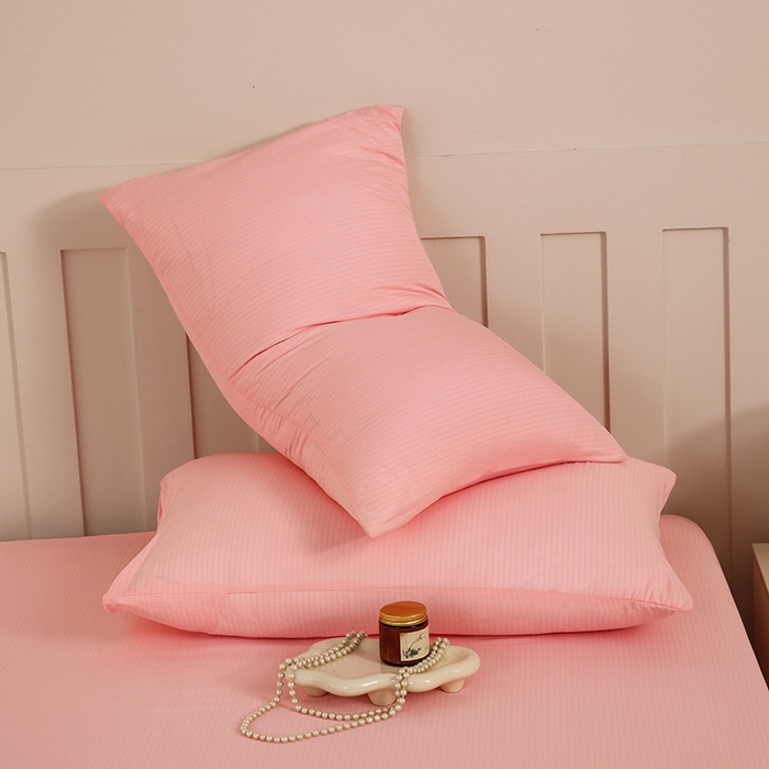 91家纺网 家纺一手货源 找家纺 一诺家居 2025新款A类云感双层纱纯色床笠针织棉母婴级裸睡床笠三件套 量大可优惠 优雅粉