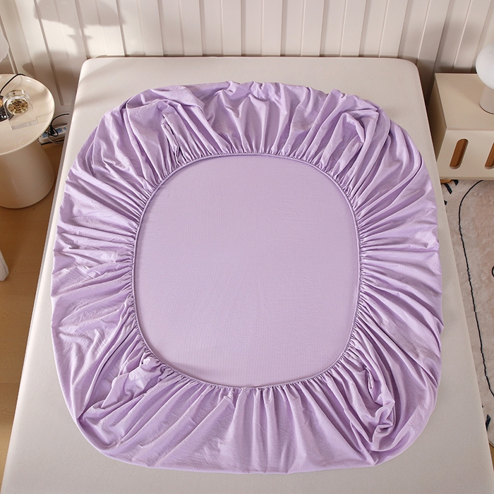 91家纺网 家纺一手货源 找家纺 一诺家居 2025新款A类云感双层纱纯色床笠针织棉母婴级裸睡床笠三件套 量大可优惠 熏衣紫