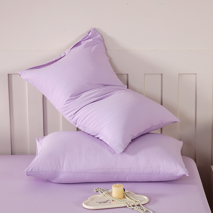 91家纺网 家纺一手货源 找家纺 一诺家居 2025新款A类云感双层纱纯色床笠针织棉母婴级裸睡床笠三件套 量大可优惠 熏衣紫