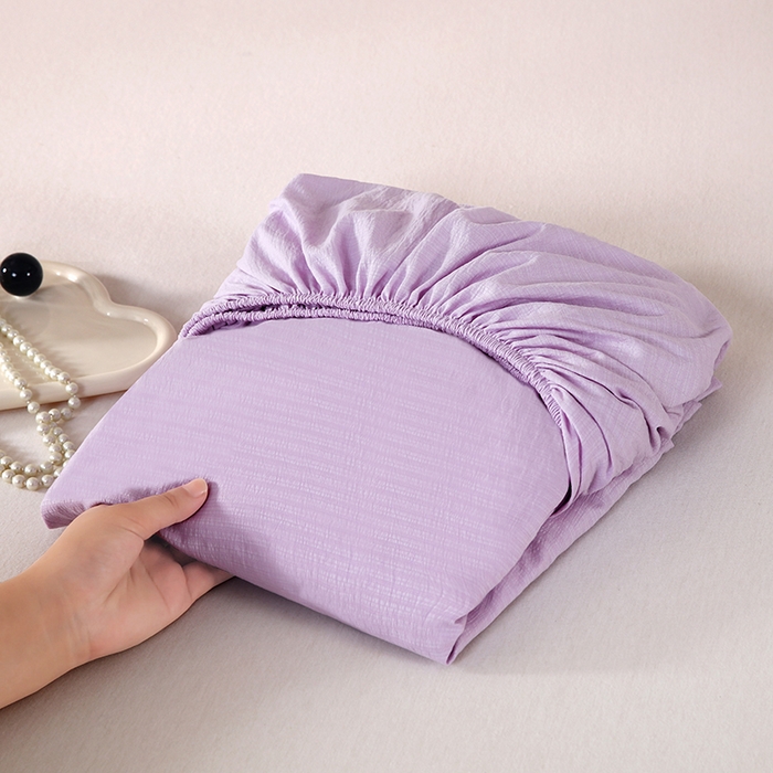 91家纺网 家纺一手货源 找家纺 一诺家居 2025新款A类云感双层纱纯色床笠针织棉母婴级裸睡床笠三件套 量大可优惠 熏衣紫