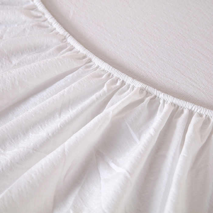 91家纺网 家纺一手货源 找家纺 一诺家居 2025新款A类云感双层纱纯色床笠针织棉母婴级裸睡床笠三件套 量大可优惠 珍珠白