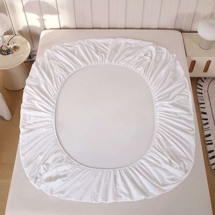 91家纺网 家纺一手货源 找家纺 一诺家居 2025新款A类云感双层纱纯色床笠针织棉母婴级裸睡床笠三件套 量大可优惠 珍珠白