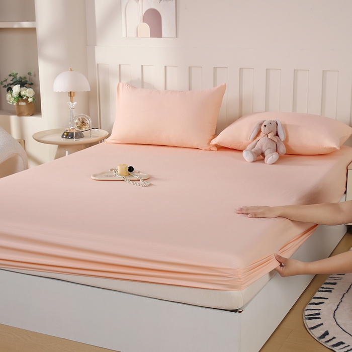 91家纺网 家纺一手货源 找家纺 一诺家居 2025新款A类云感双层纱纯色床笠针织棉母婴级裸睡床笠三件套 量大可优惠 香妃玉