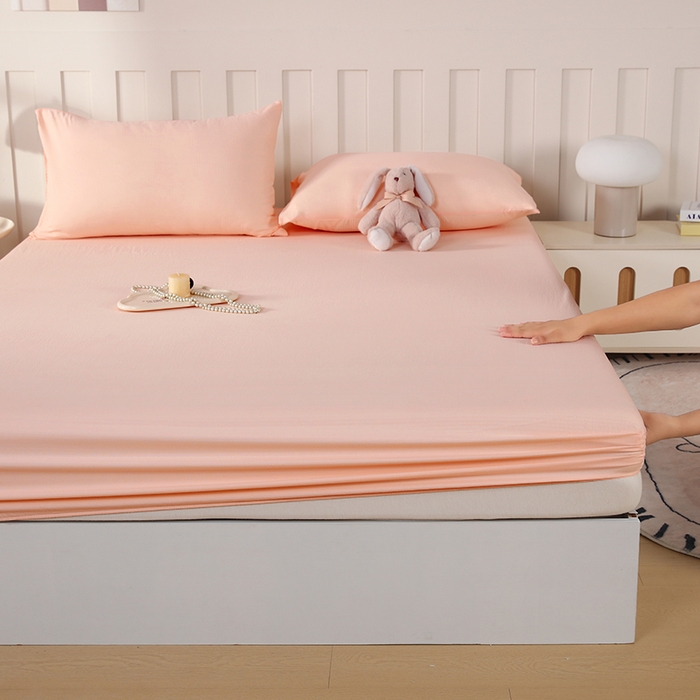 91家纺网 家纺一手货源 找家纺 一诺家居 2025新款A类云感双层纱纯色床笠针织棉母婴级裸睡床笠三件套 量大可优惠 香妃玉